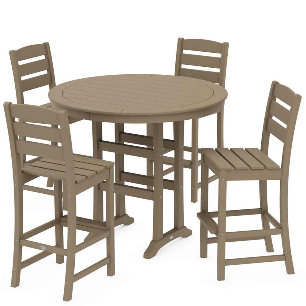 POLYWOOD® Lakeside 5-Piece Round Farmhouse Side Chair Bar Set - PWS616-1