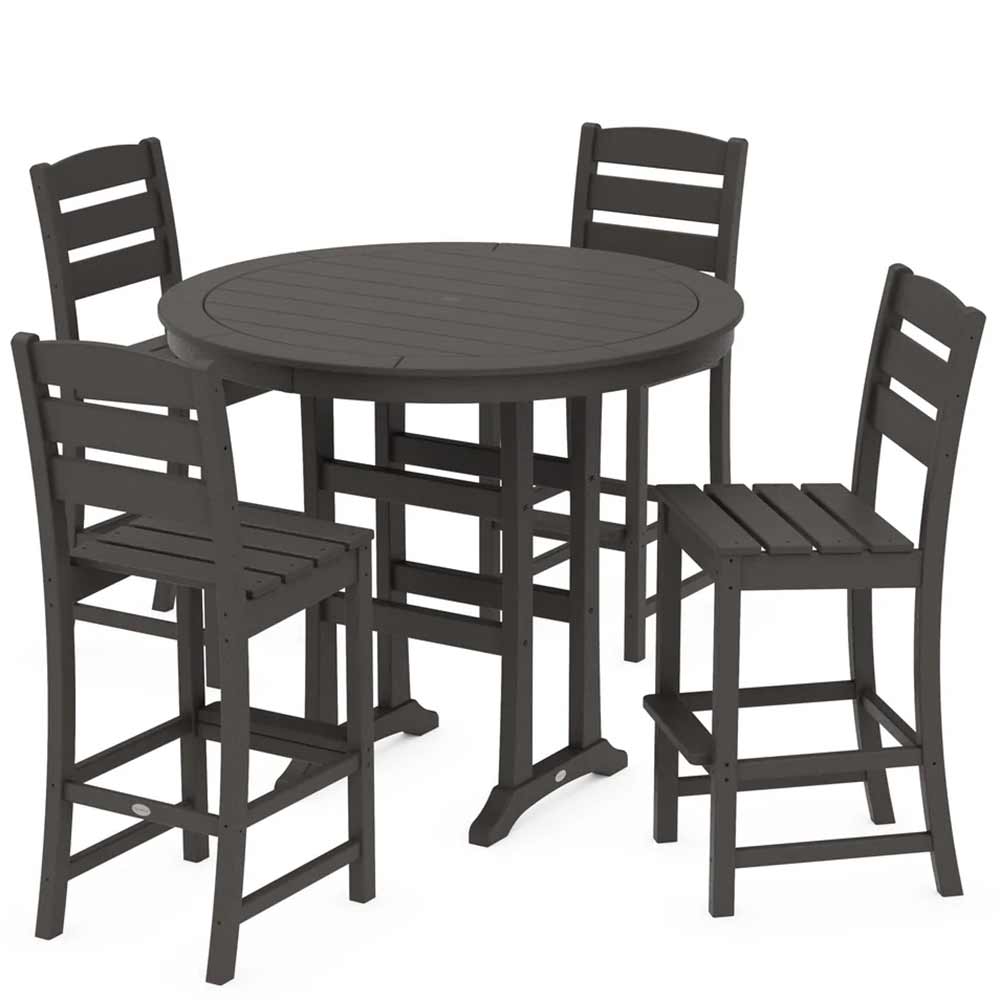 POLYWOOD® Lakeside 5-Piece Round Farmhouse Side Chair Bar Set - PWS616-1
