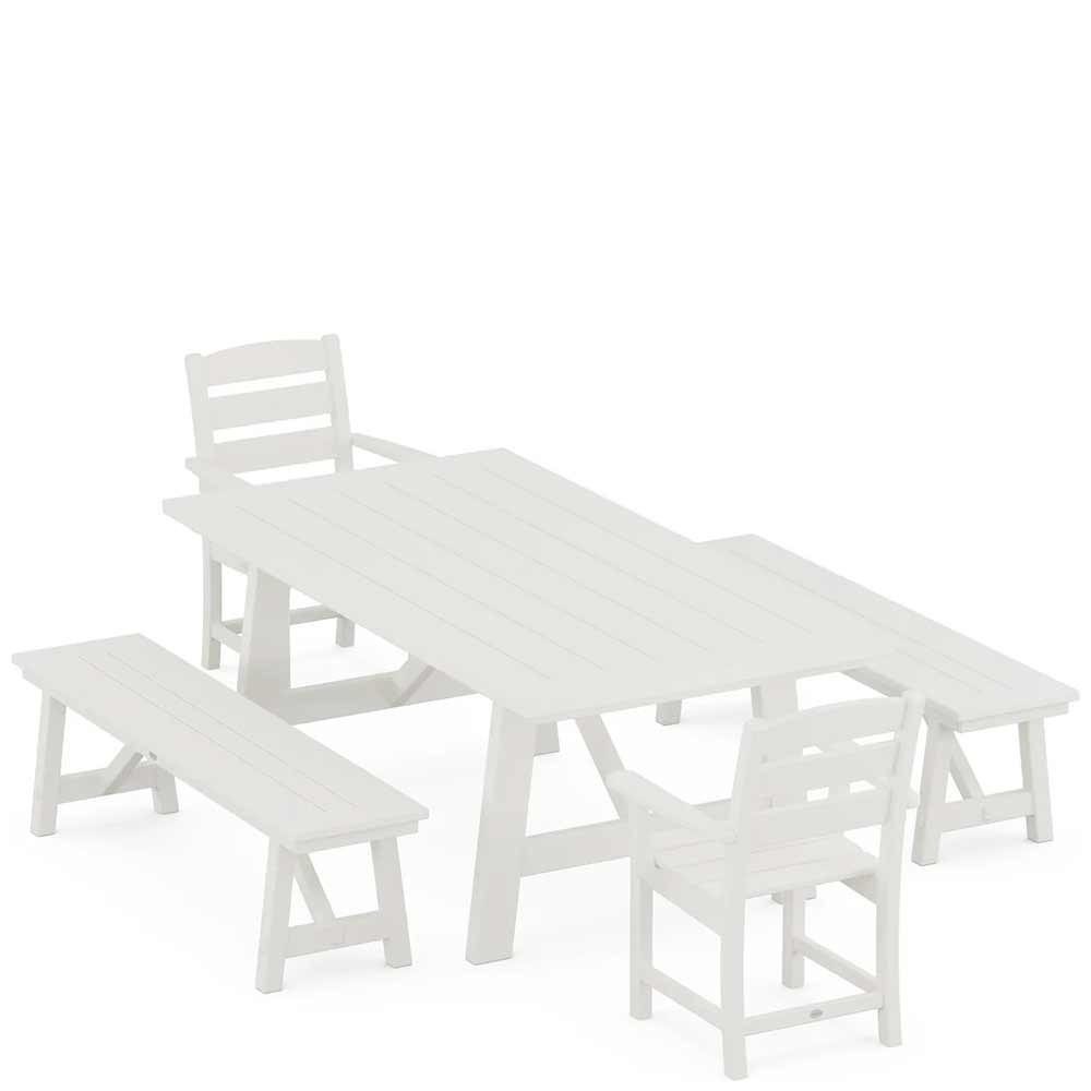 POLYWOOD® Lakeside 5-Piece Rustic Farmhouse Dining Set With Benches - PWS1085-1