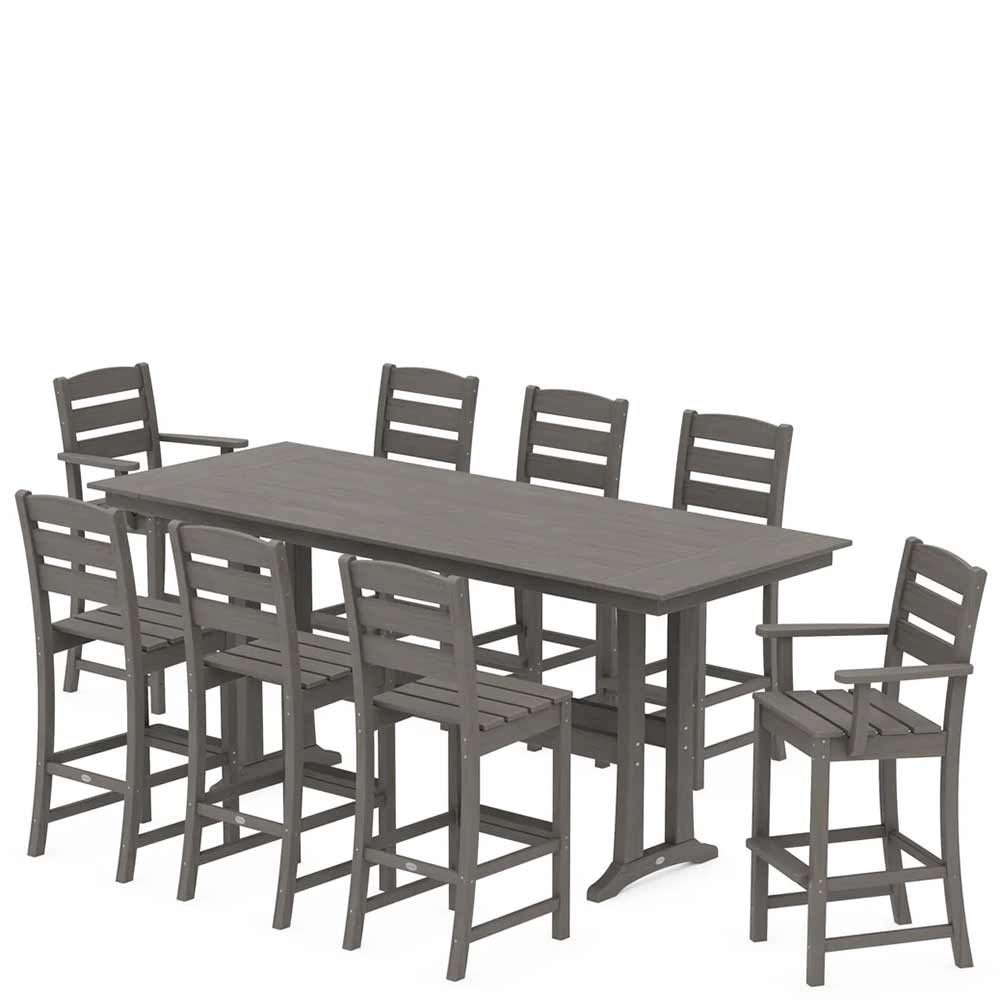 POLYWOOD® Lakeside 9-Piece Farmhouse Bar Set with Trestle Legs - PWS1907-1