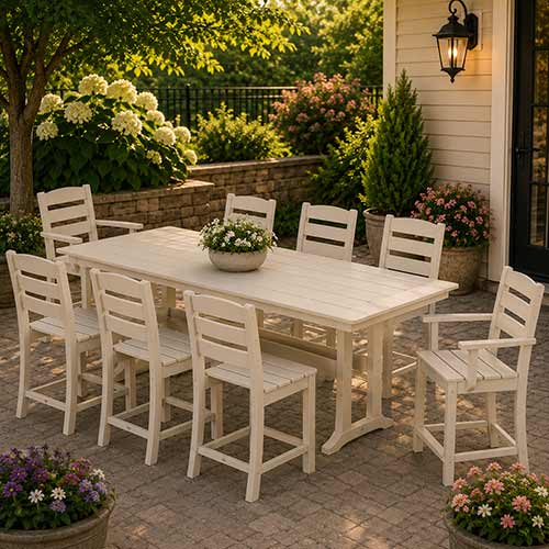 POLYWOOD® Lakeside 9-Piece Farmhouse Counter Set with Trestle Legs - PWS1890-1