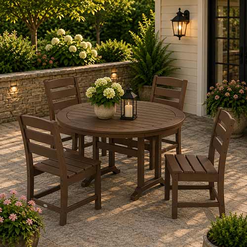 POLYWOOD® Lakeside Side Chair 5-Piece Round Dining Set With Trestle Legs - PWS1125-1