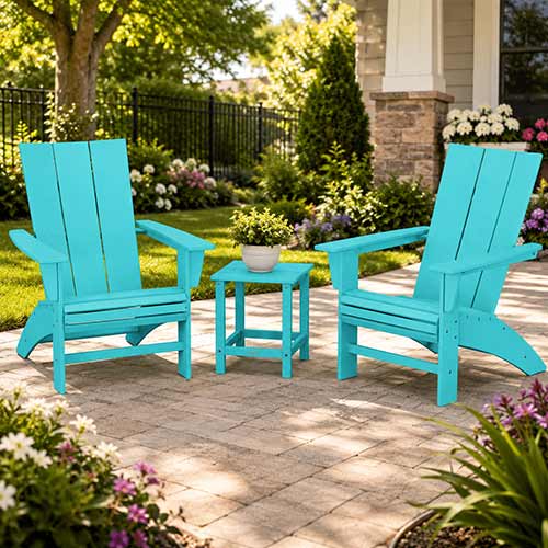 POLYWOOD® Modern 3-Piece Curveback Adirondack Set with Long Island 18" Side Table - PWS702-1