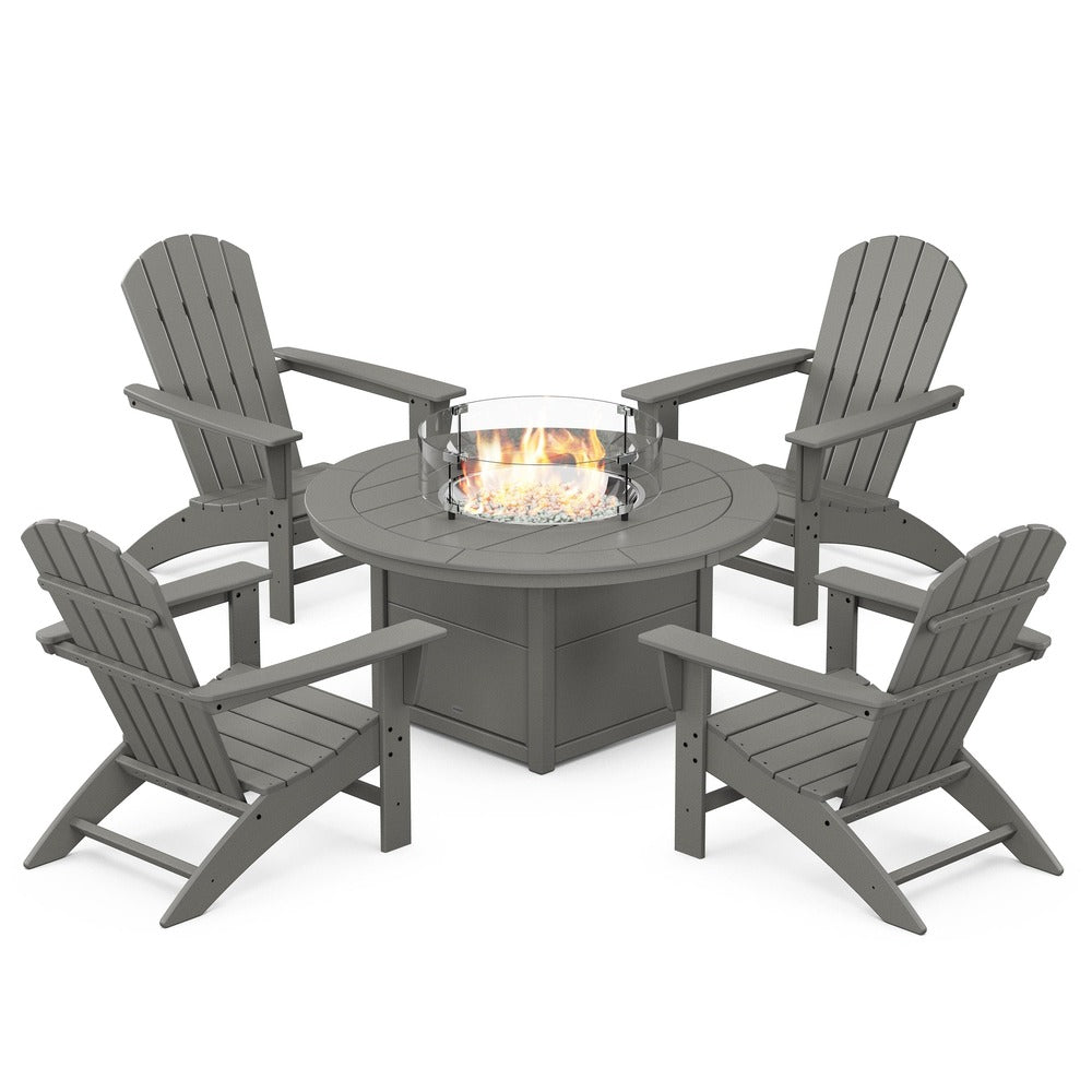 POLYWOOD® Nautical 5-Piece Adirondack Chair Conversation Set with Fire Pit Table - PWS707-1 Fire Table POLYWOOD®