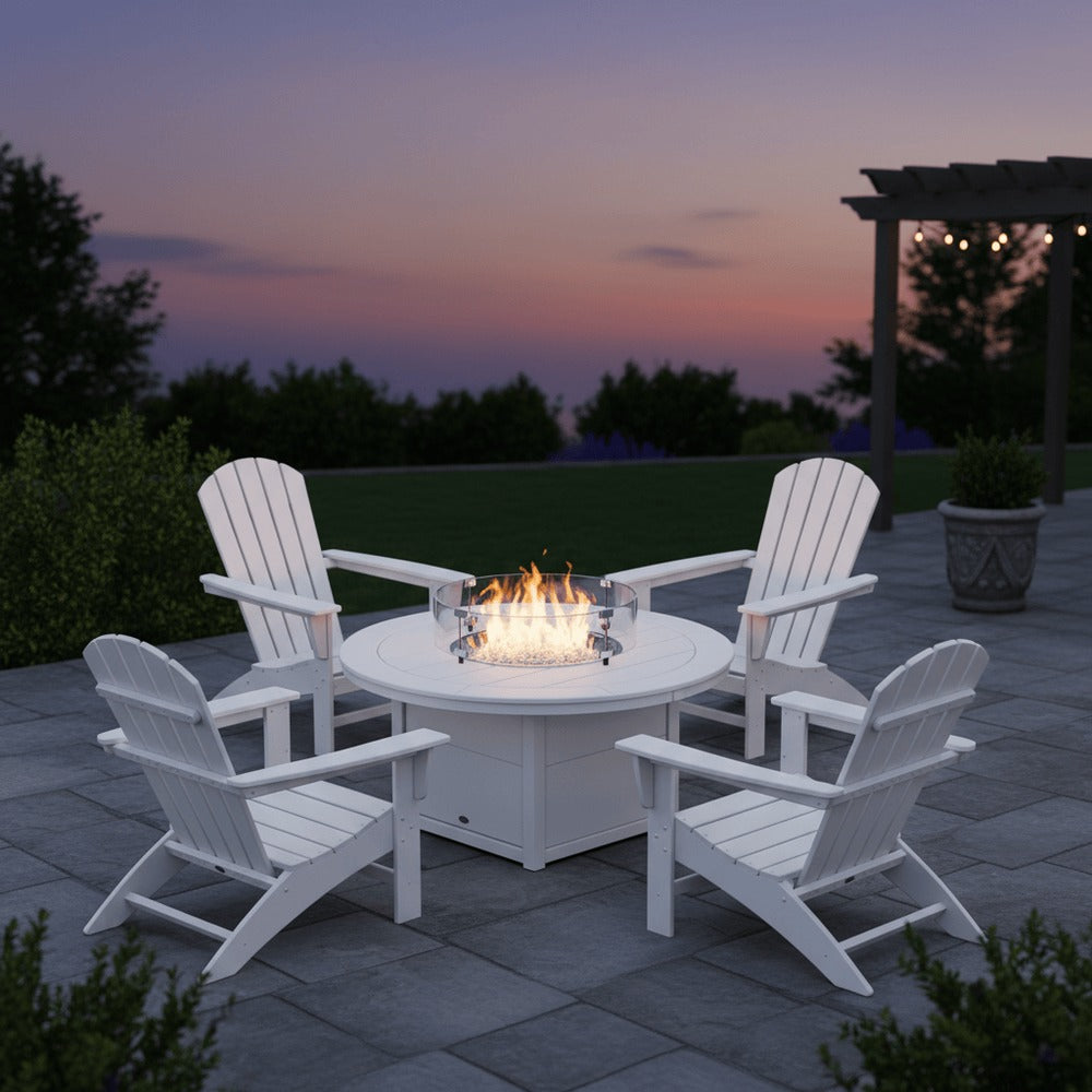 POLYWOOD® Nautical 5-Piece Adirondack Chair Conversation Set with Fire Pit Table - PWS707-1 Fire Table POLYWOOD®