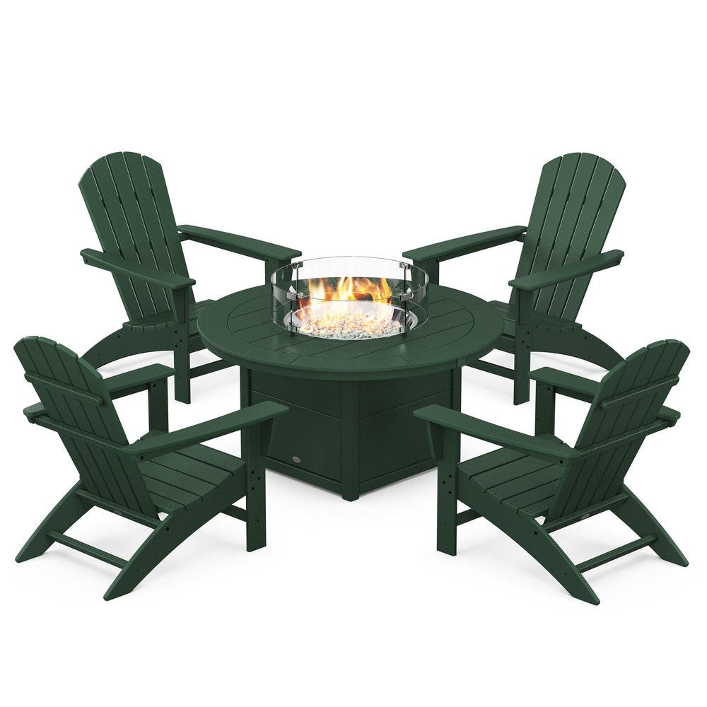 POLYWOOD® Nautical 5-Piece Adirondack Chair Conversation Set with Fire Pit Table - PWS707-1 Fire Table POLYWOOD®
