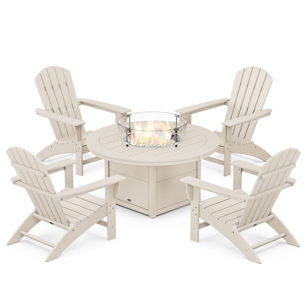 POLYWOOD® Nautical 5-Piece Adirondack Chair Conversation Set with Fire Pit Table - PWS707-1 Fire Table POLYWOOD®