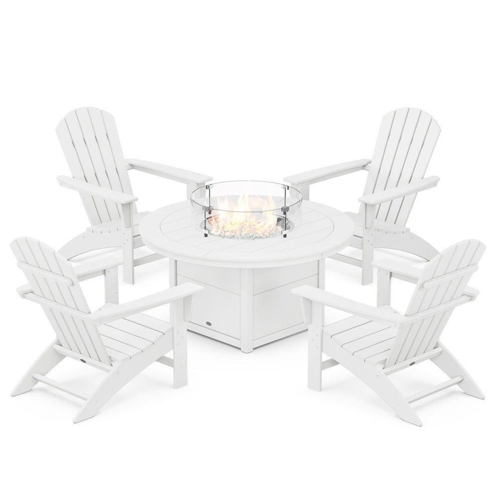 POLYWOOD® Nautical 5-Piece Adirondack Chair Conversation Set with Fire Pit Table - PWS707-1 Fire Table POLYWOOD®