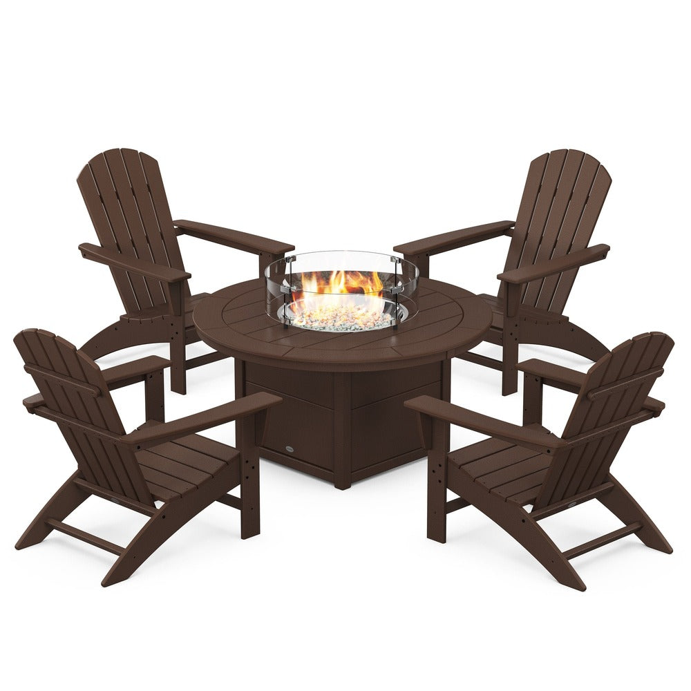 POLYWOOD® Nautical 5-Piece Adirondack Chair Conversation Set with Fire Pit Table - PWS707-1 Fire Table POLYWOOD®