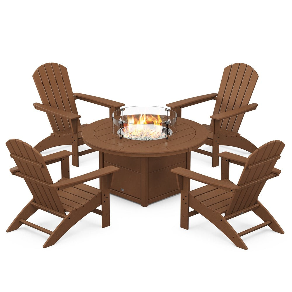 POLYWOOD® Nautical 5-Piece Adirondack Chair Conversation Set with Fire Pit Table - PWS707-1 Fire Table POLYWOOD®