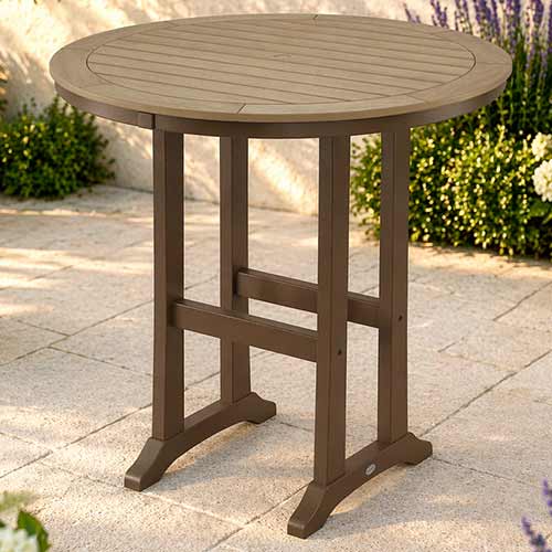 POLYWOOD® Nautical Trestle 48" Round Bar Table - Select Accents - RBT448-L1