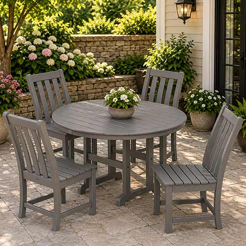 POLYWOOD® Vineyard 5-Piece Round Farmhouse Side Chair Dining Set - PWS649-1