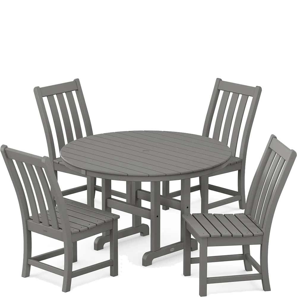 POLYWOOD® Vineyard 5-Piece Round Farmhouse Side Chair Dining Set - PWS649-1