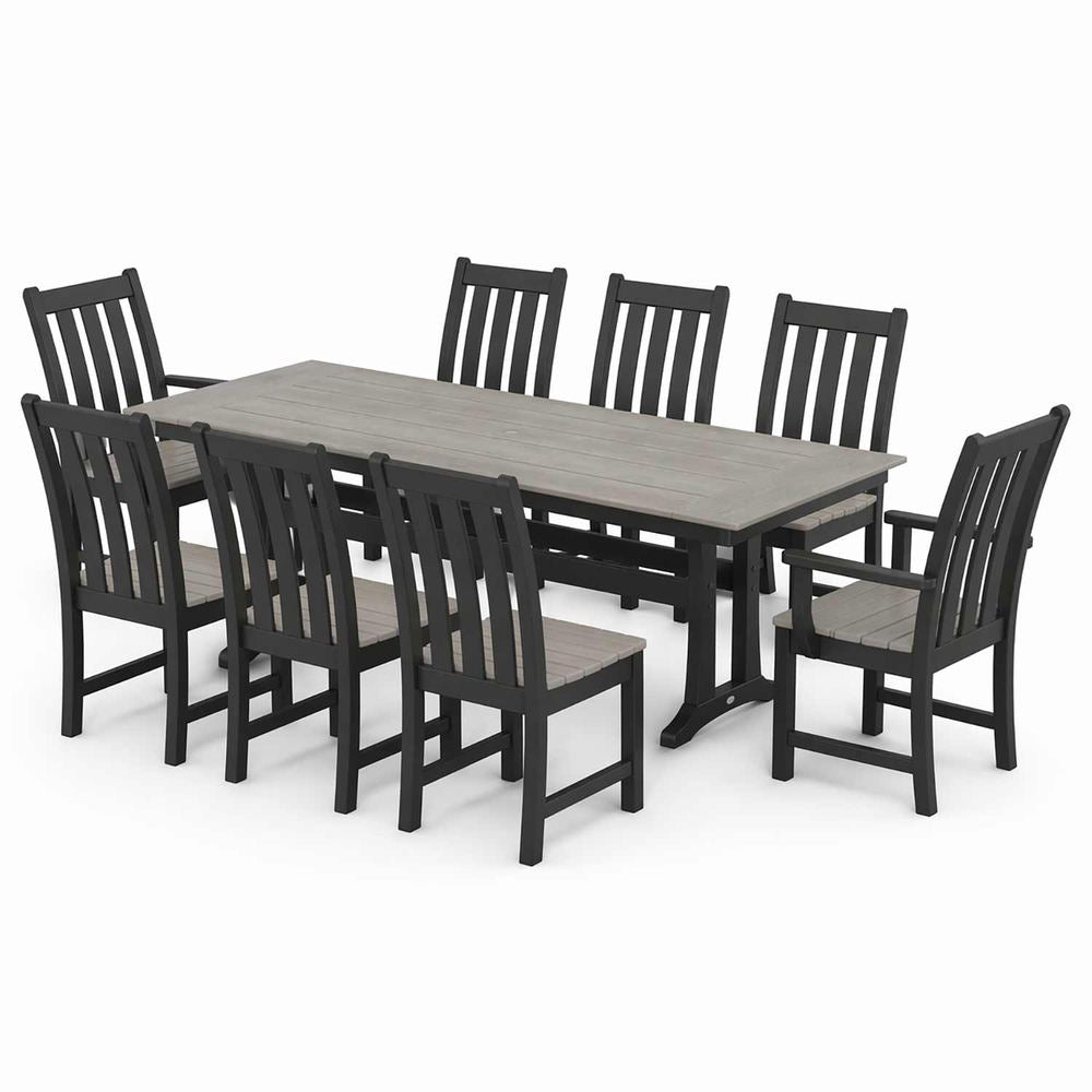 POLYWOOD® Vineyard 9-Piece Farmhouse Select Accent Dining Set with Trestle Legs - PWS1432-1