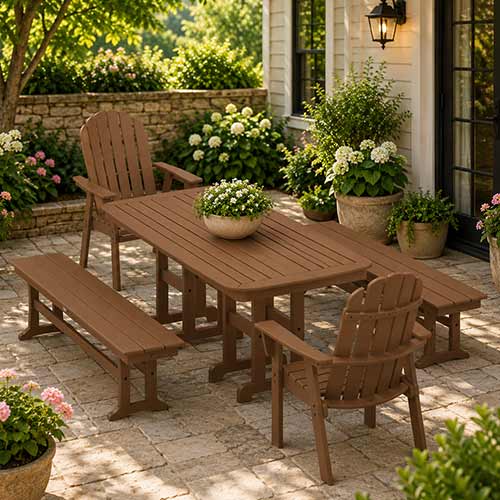 POLYWOOD® Vineyard Adirondack 5-Piece Dining Set with Benches - PWS1285-1