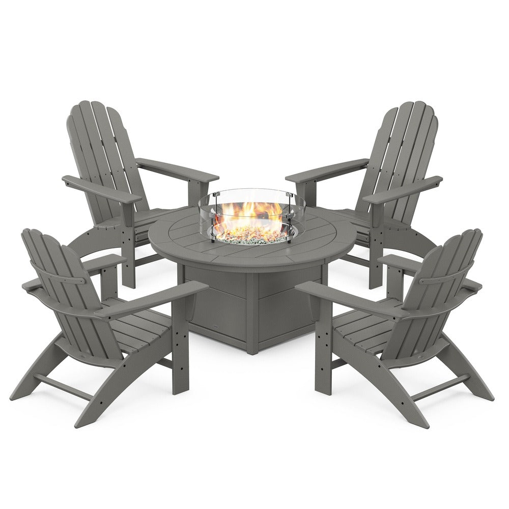 POLYWOOD® Vineyard Curveback Adirondack 5-Piece Conversation Set with Fire Pit Table - PWS709-1 Fire Table POLYWOOD®
