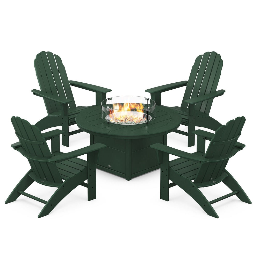 POLYWOOD® Vineyard Curveback Adirondack 5-Piece Conversation Set with Fire Pit Table - PWS709-1 Fire Table POLYWOOD®