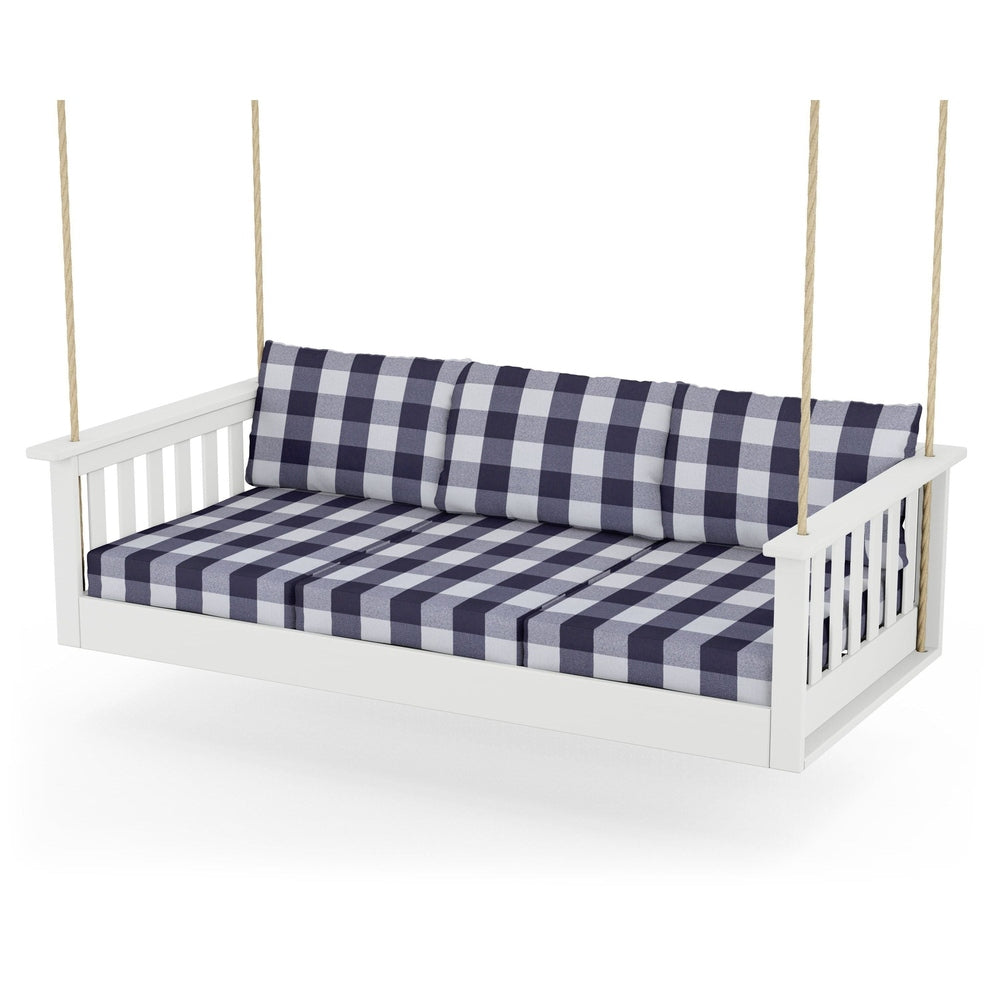 Vineyard Daybed Swing - White / Buffalo Plaid Navy