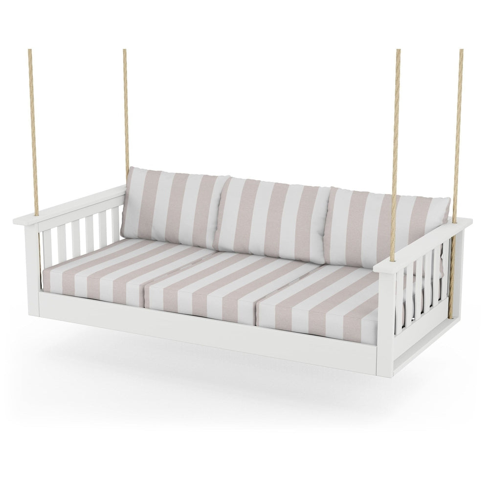 Vineyard Daybed Swing - White / Cabana Stripe Dune Burlap
