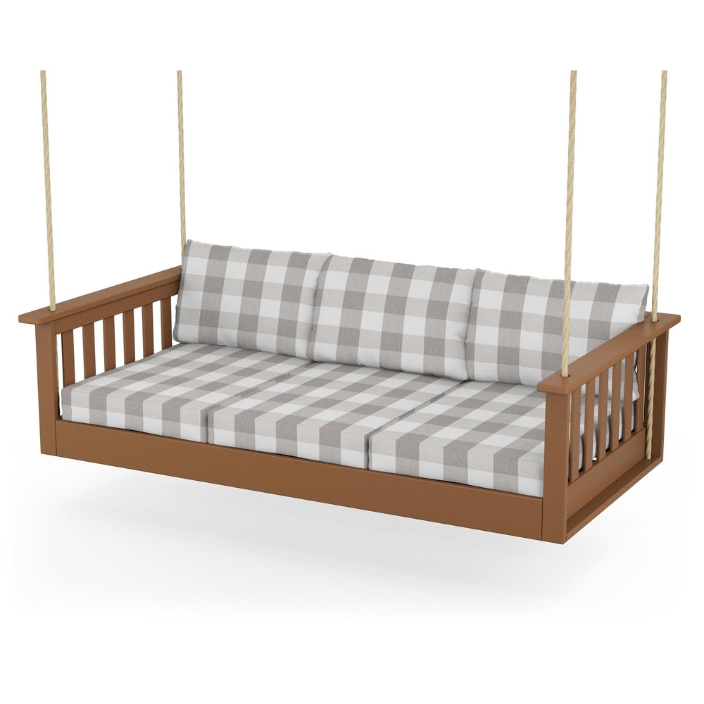 Vineyard Daybed Swing - Teak / Buffalo Plaid Grey Mist
