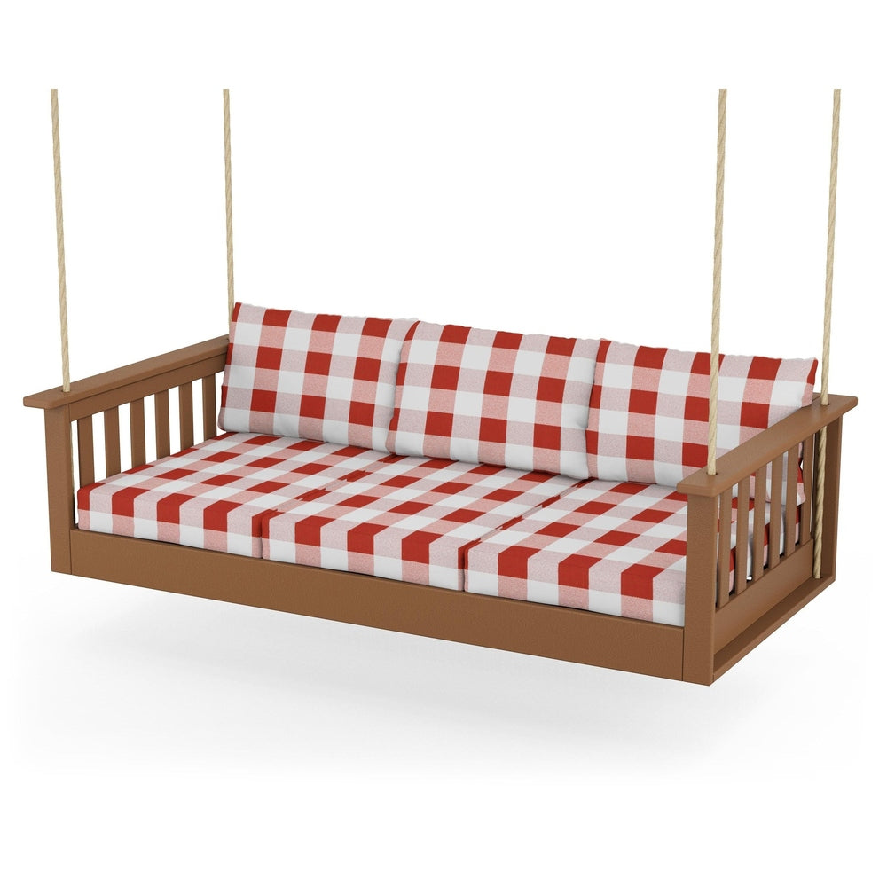 Vineyard Daybed Swing - Teak / Buffalo Plaid Crimson