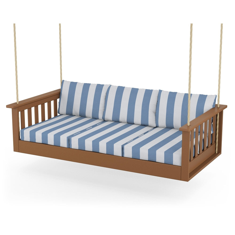 Vineyard Daybed Swing - Teak / Cabana Stripe Sky Blue