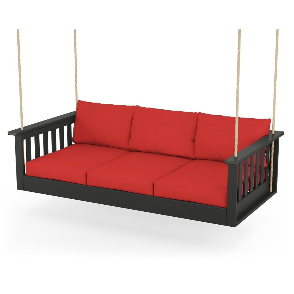 Vineyard Daybed Swing - Black / Crimson Linen