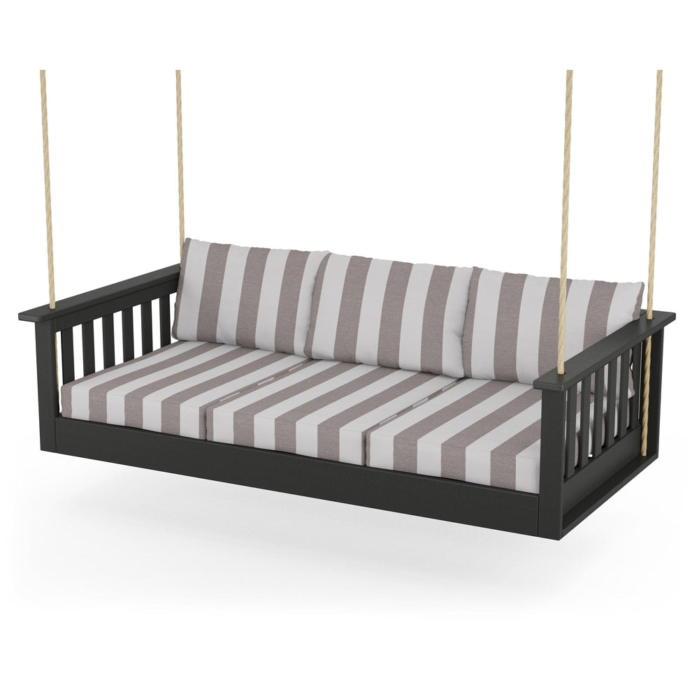 Vineyard Daybed Swing - Black / Cabana Stripe Grey Mist