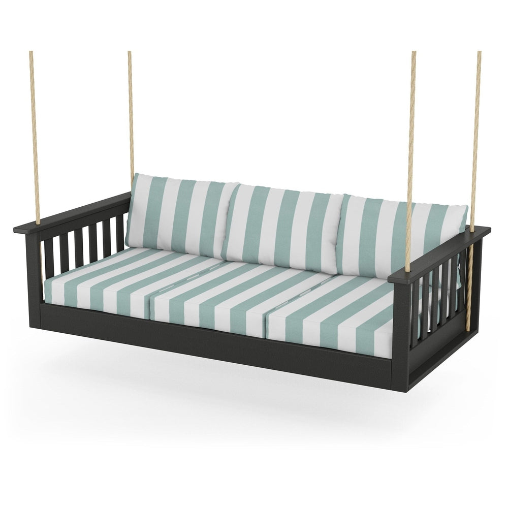 Vineyard Daybed Swing - Black / Cabana Stripe Glacier Spa