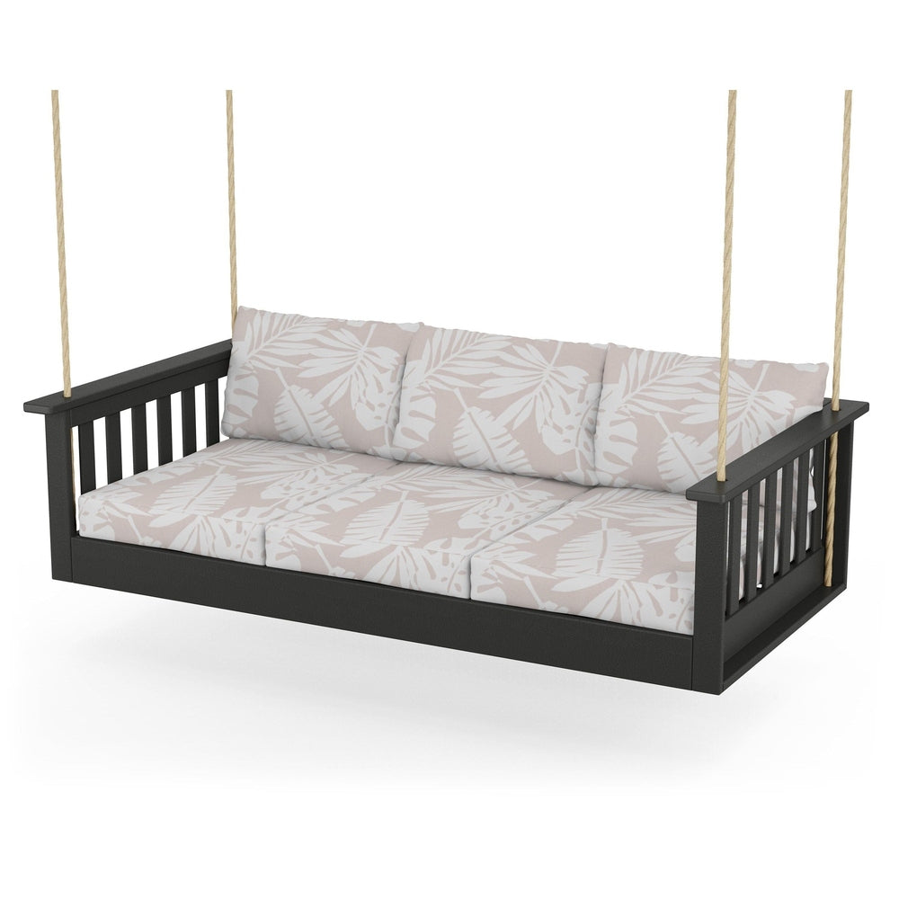 Vineyard Daybed Swing - Black / Leaf Dune Burlap