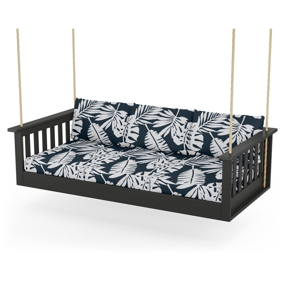 Vineyard Daybed Swing - Black / Leaf Marine Indigo