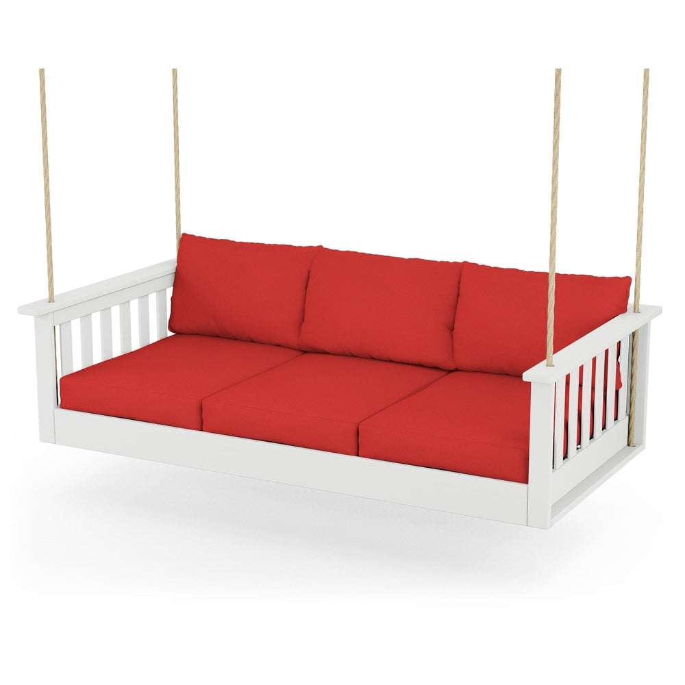 Vineyard Daybed Swing - White / Crimson Linen