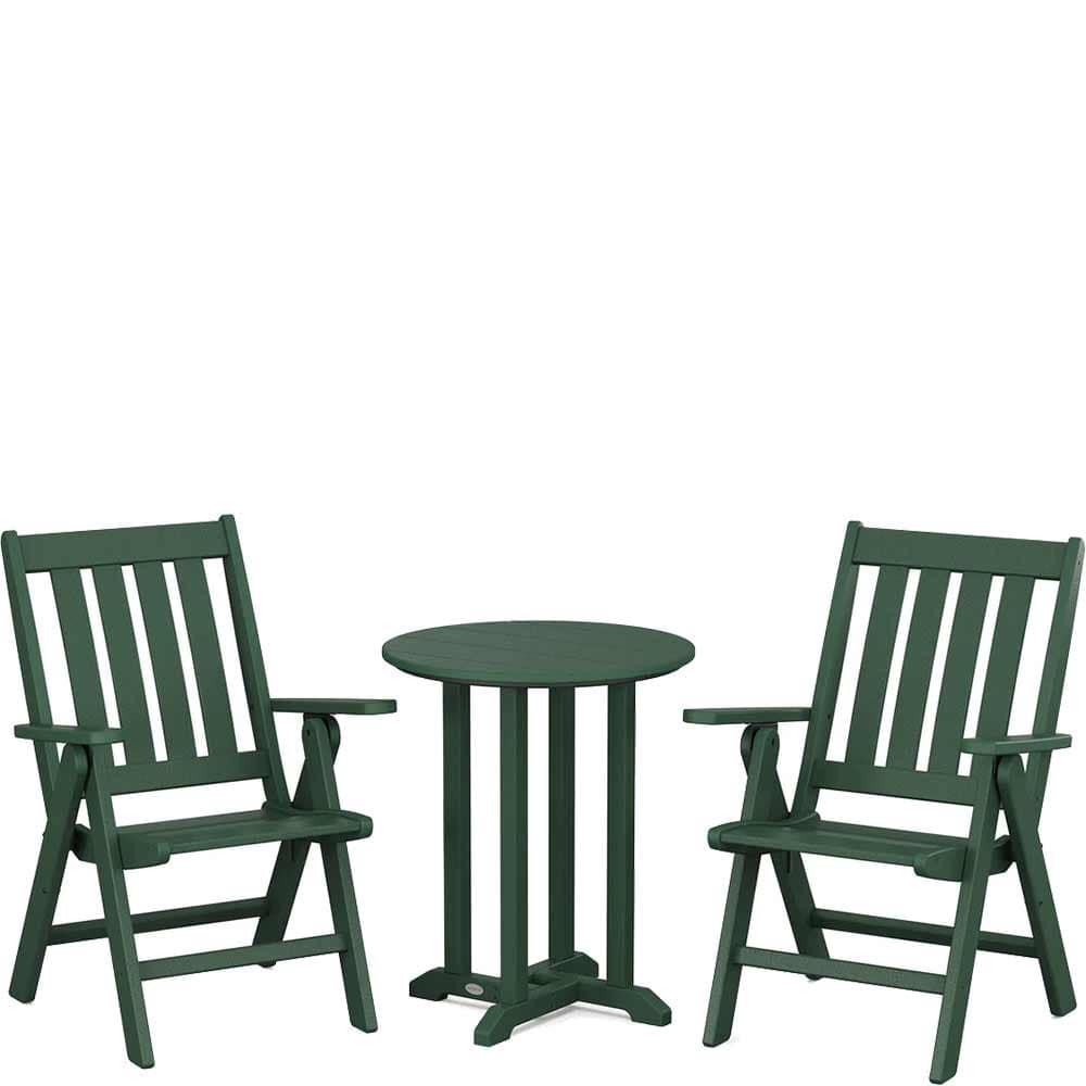 POLYWOOD® Vineyard Folding Chair 3-Piece Round Bistro Dining Set - PWS1319-1 Patio Set POLYWOOD®