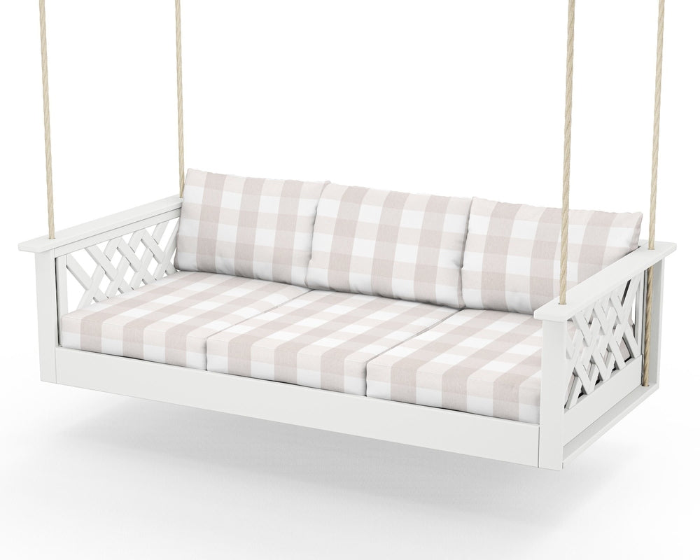 Wovendale Daybed Swing - White / Buffalo Plaid Dune Burlap