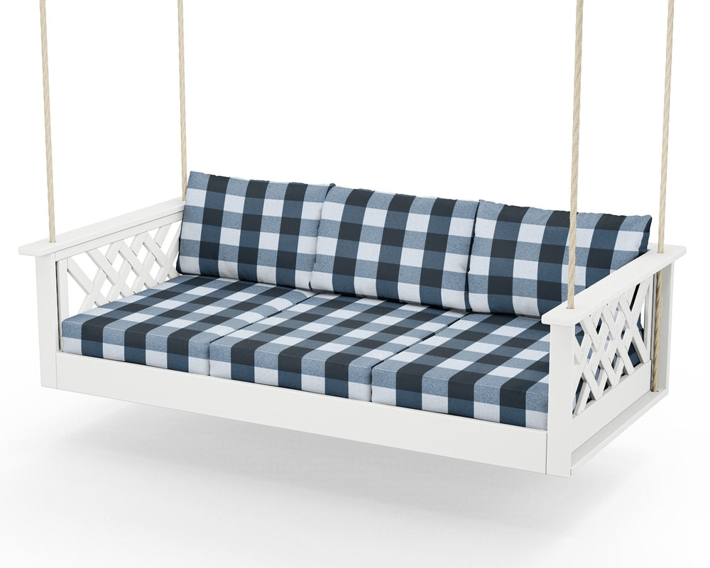 Wovendale Daybed Swing - White / Buffalo Plaid Marine Indigo
