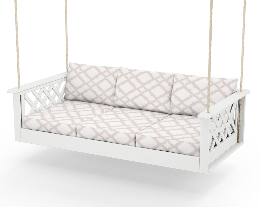 Wovendale Daybed Swing - White / Trellis Dune Burlap