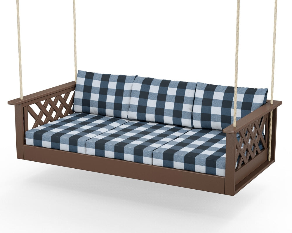Wovendale Daybed Swing - Mahogany / Buffalo Plaid Marine Indigo