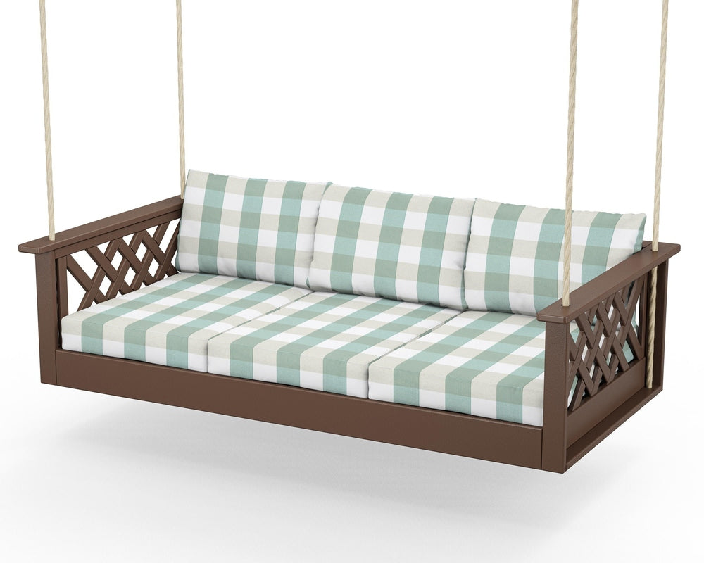 Wovendale Daybed Swing - Mahogany / Buffalo Plaid Glacier Spa