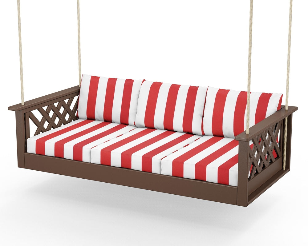 Wovendale Daybed Swing - Mahogany / Cabana Stripe Crimson