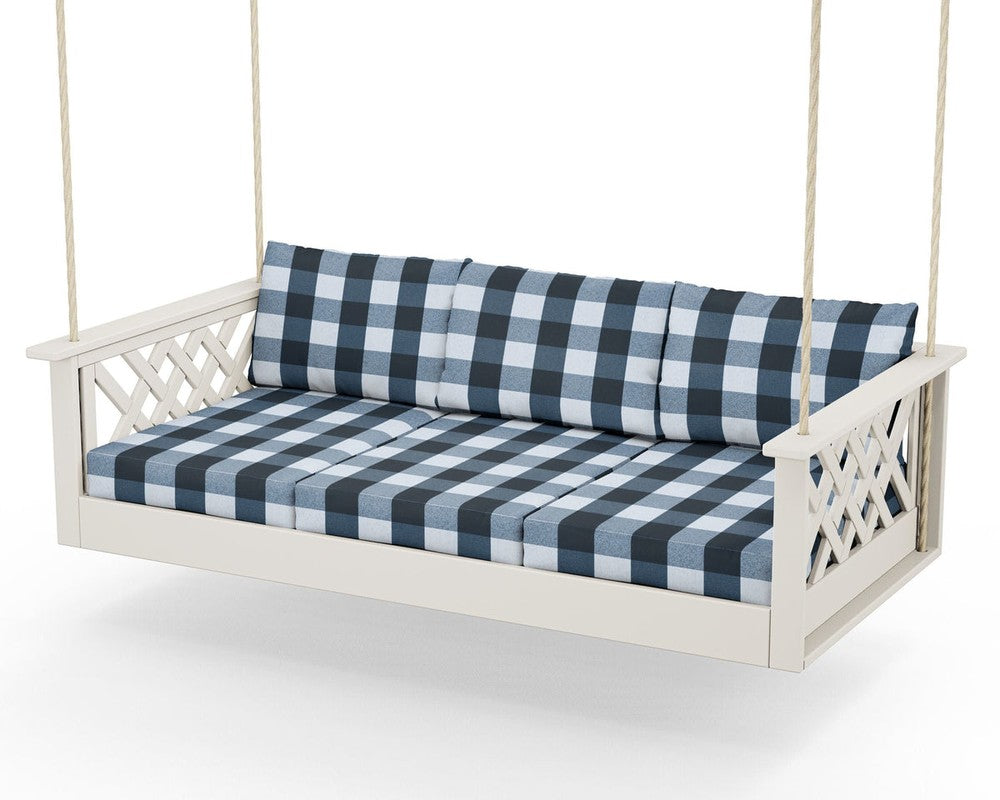 Wovendale Daybed Swing - Sand / Buffalo Plaid Marine Indigo