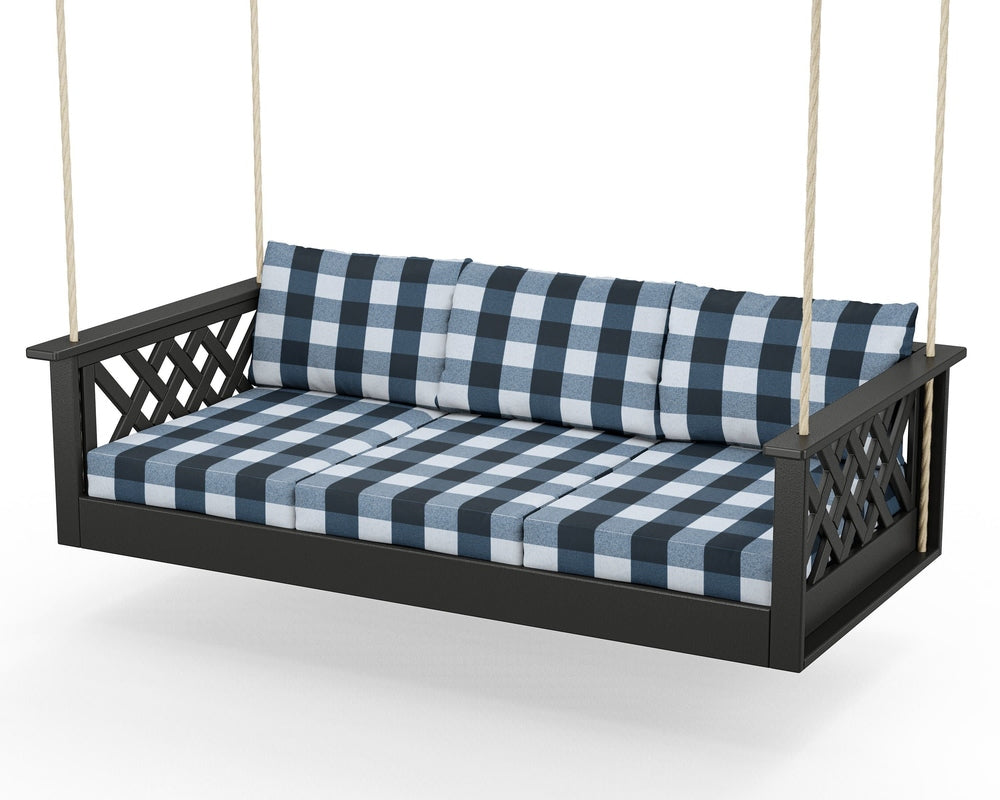 Wovendale Daybed Swing - Black / Buffalo Plaid Marine Indigo