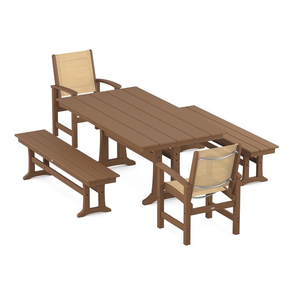 POLYWOOD® - Coastal 5-Piece Farmhouse Dining Set with Trestle Legs and Benches - PWS1000 Outdoor Furniture POLYWOOD®