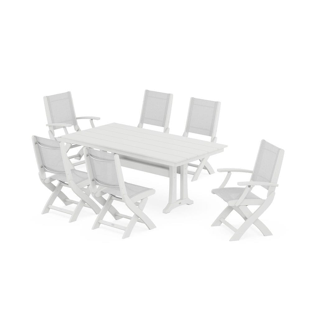 POLYWOOD® - Coastal Folding Chair 7-Piece Farmhouse Dining Set with Trestle Legs - PWS1001 Outdoor Furniture POLYWOOD®