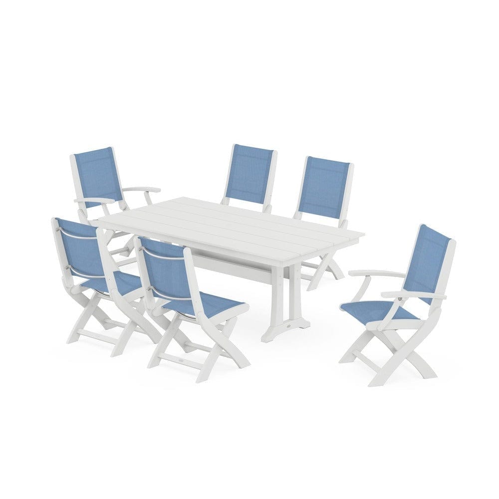 POLYWOOD® - Coastal Folding Chair 7-Piece Farmhouse Dining Set with Trestle Legs - PWS1001