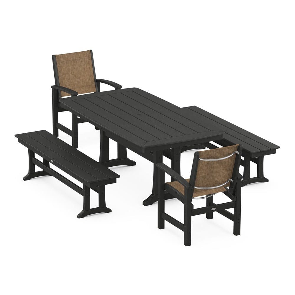 POLYWOOD® - Coastal 5-Piece Dining Set with Trestle Legs and Benches - PWS1036