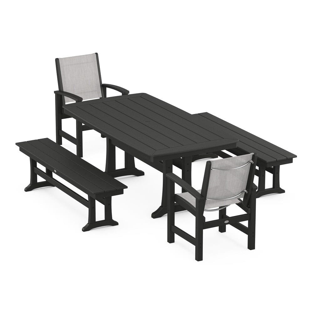 POLYWOOD® - Coastal 5-Piece Dining Set with Trestle Legs and Benches - PWS1036