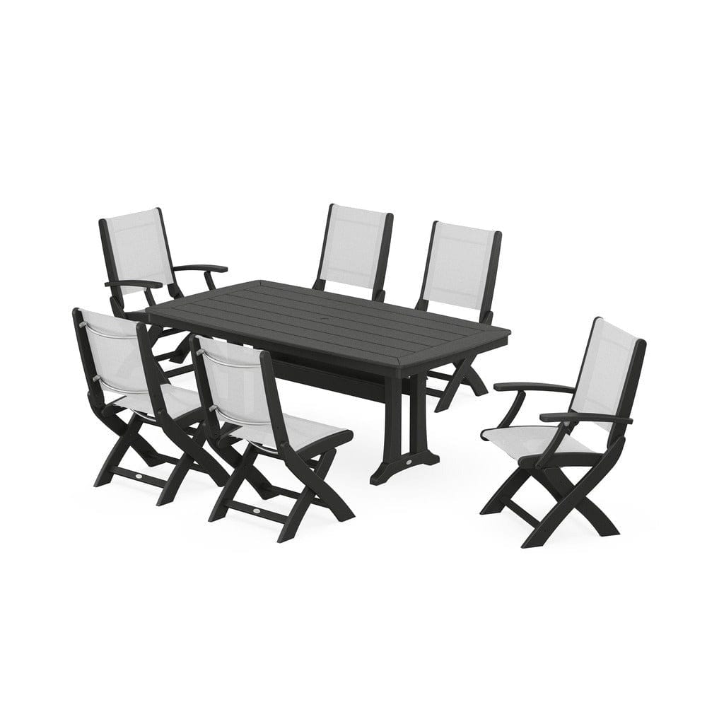 POLYWOOD® - Coastal Folding Chair 7-Piece Dining Set with Trestle Legs - PWS1037