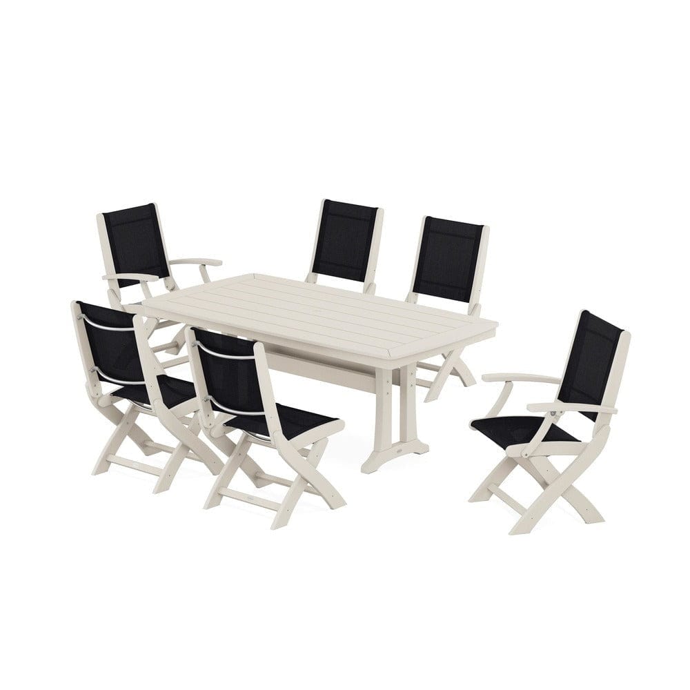 POLYWOOD® - Coastal Folding Chair 7-Piece Dining Set with Trestle Legs - PWS1037