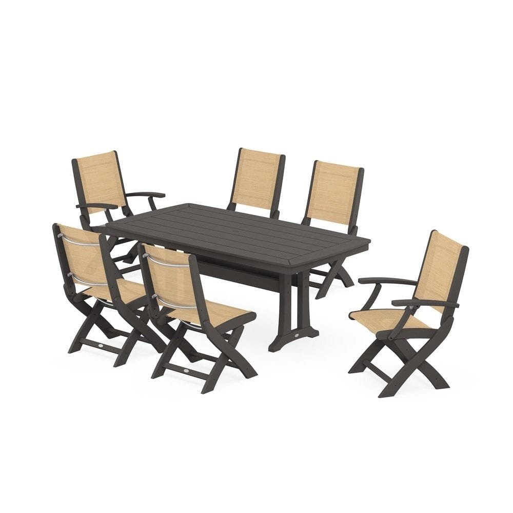 POLYWOOD® - Coastal Folding Chair 7-Piece Dining Set with Trestle Legs - PWS1037 Outdoor Furniture POLYWOOD®