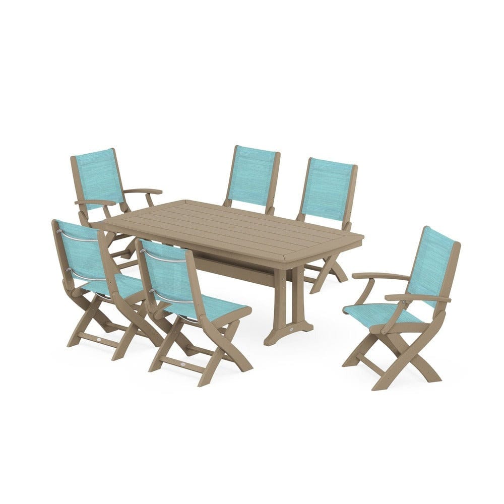 POLYWOOD® - Coastal Folding Chair 7-Piece Dining Set with Trestle Legs - PWS1037